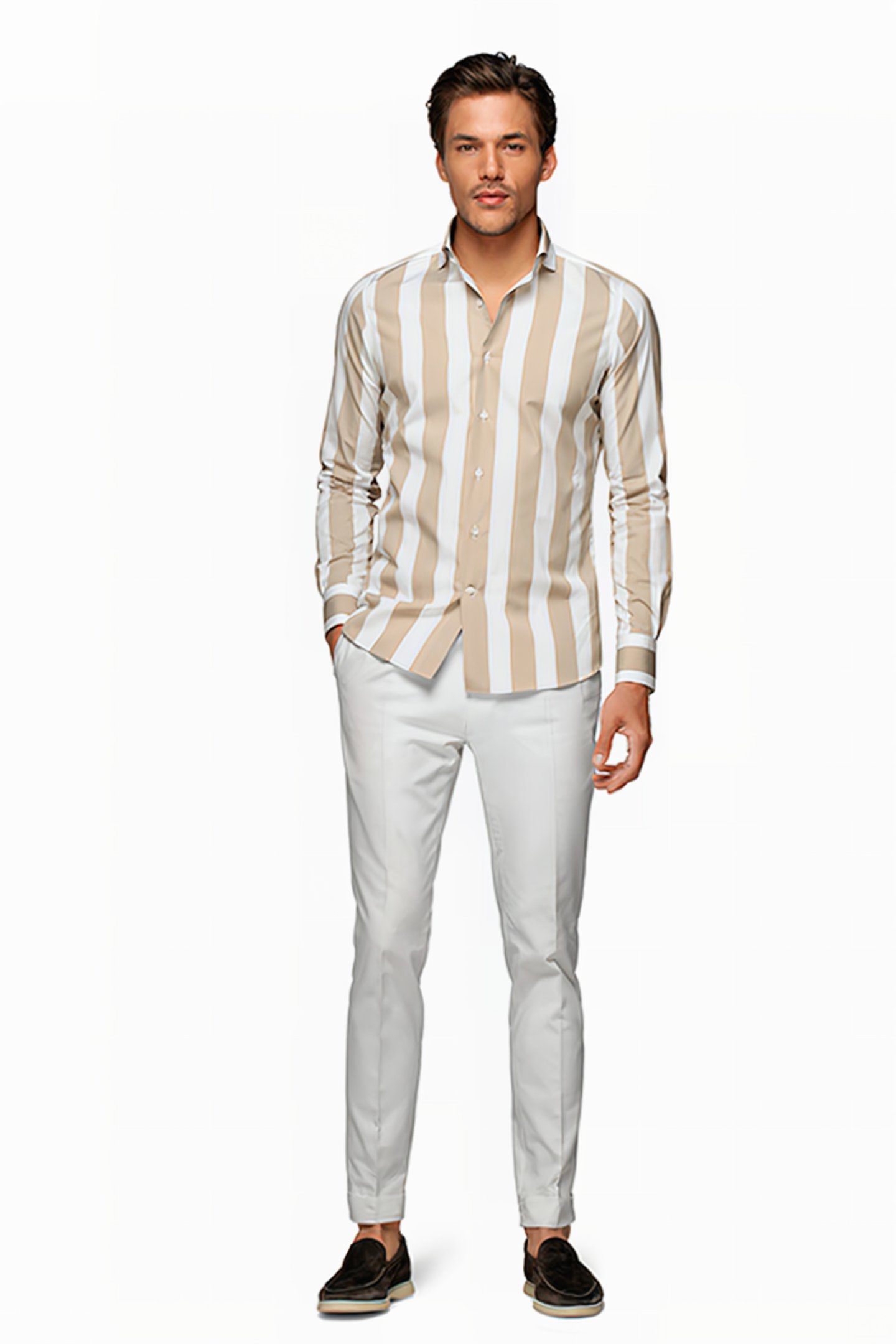 LIGHT BROWN STRIPED EXTRA SLIM FIT SHIRT 3