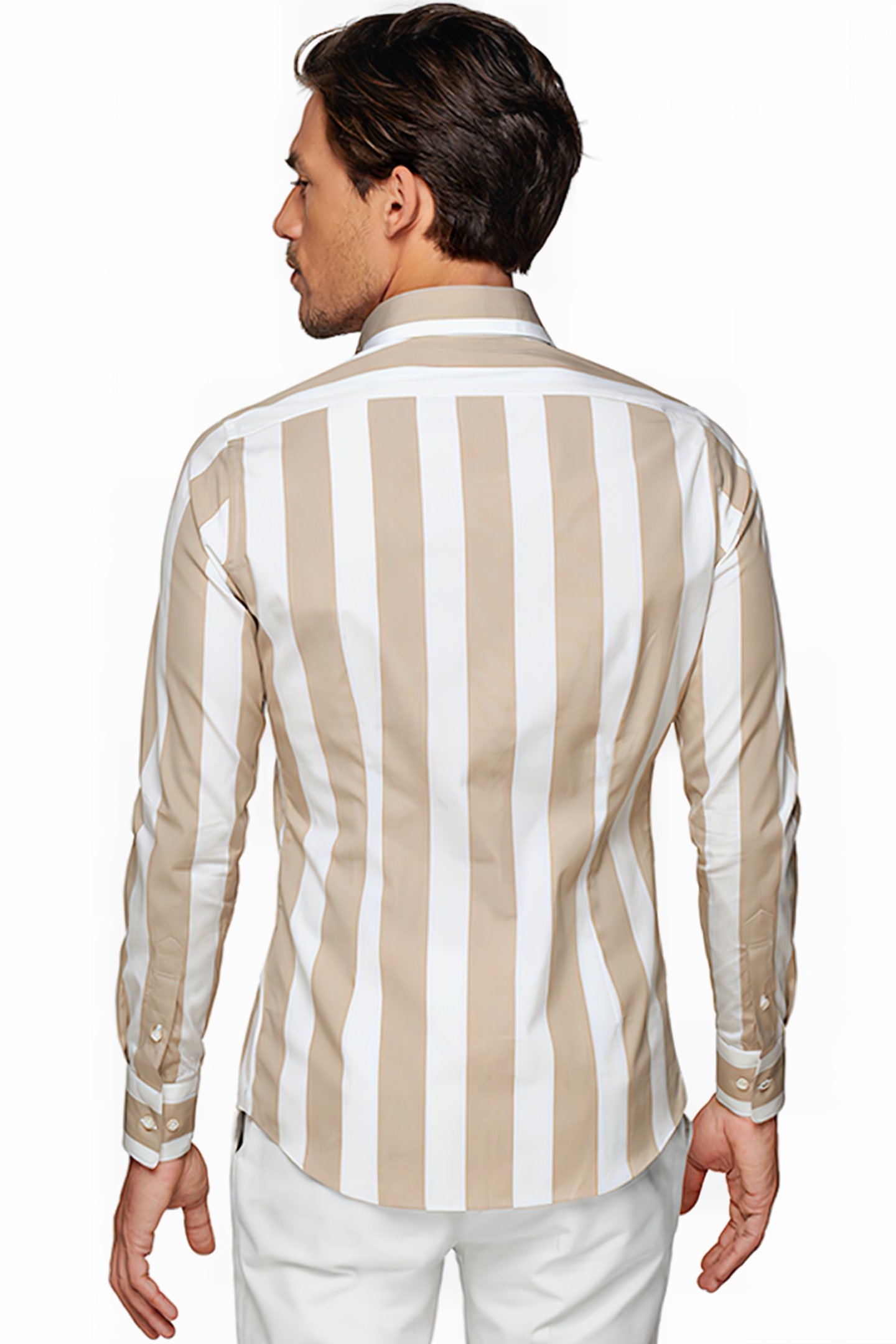 LIGHT BROWN STRIPED EXTRA SLIM FIT SHIRT 2