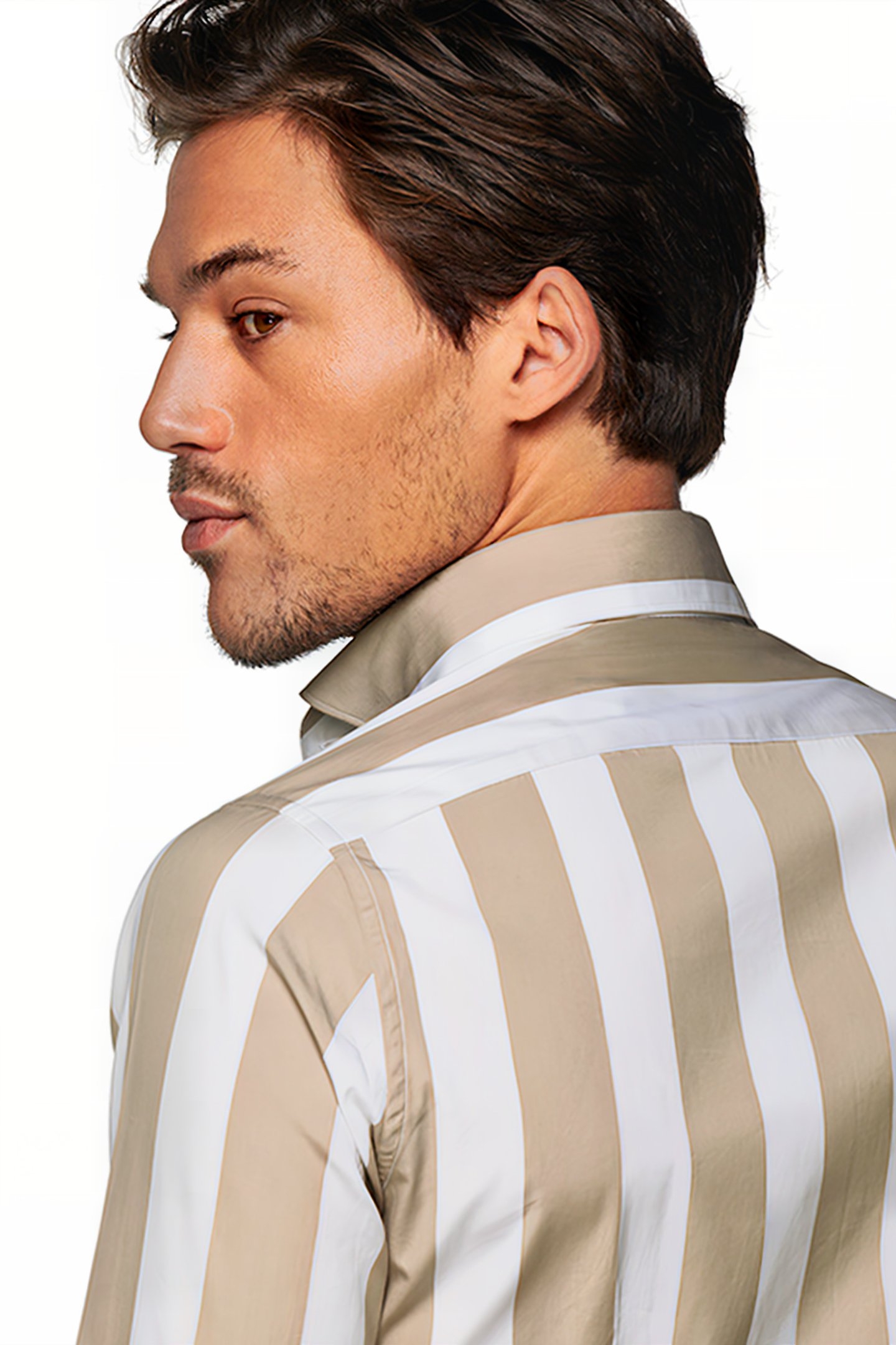 LIGHT BROWN STRIPED EXTRA SLIM FIT SHIRT 6
