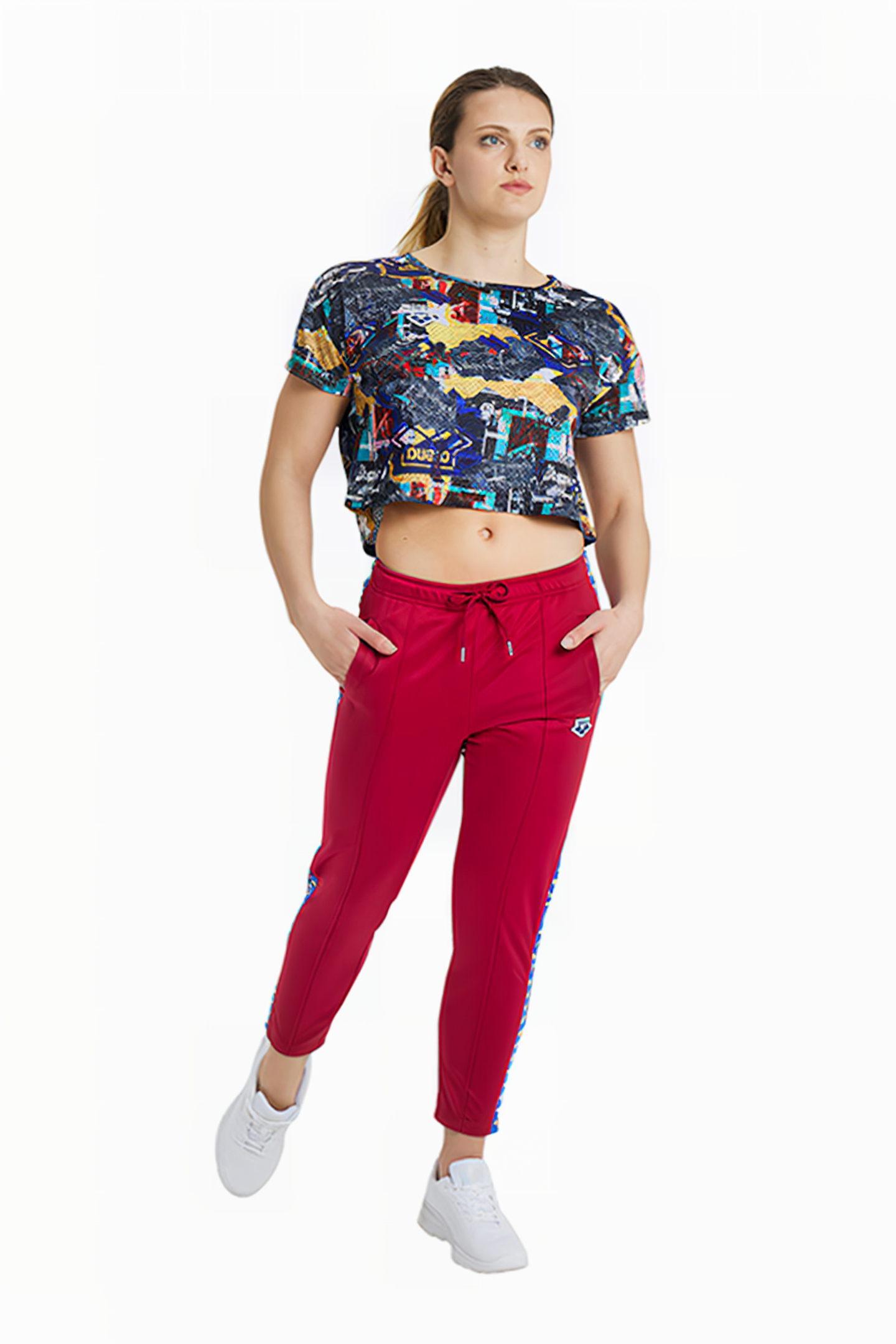 W 7/8 TEAM PANT BURGUNDY NEON BLUE BUTTER 4