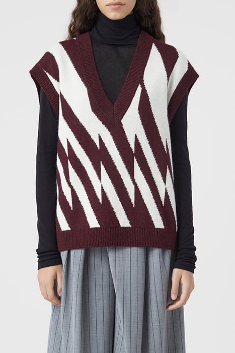 WOMEN V NECK VEST KNITS DARK RAISIN 1