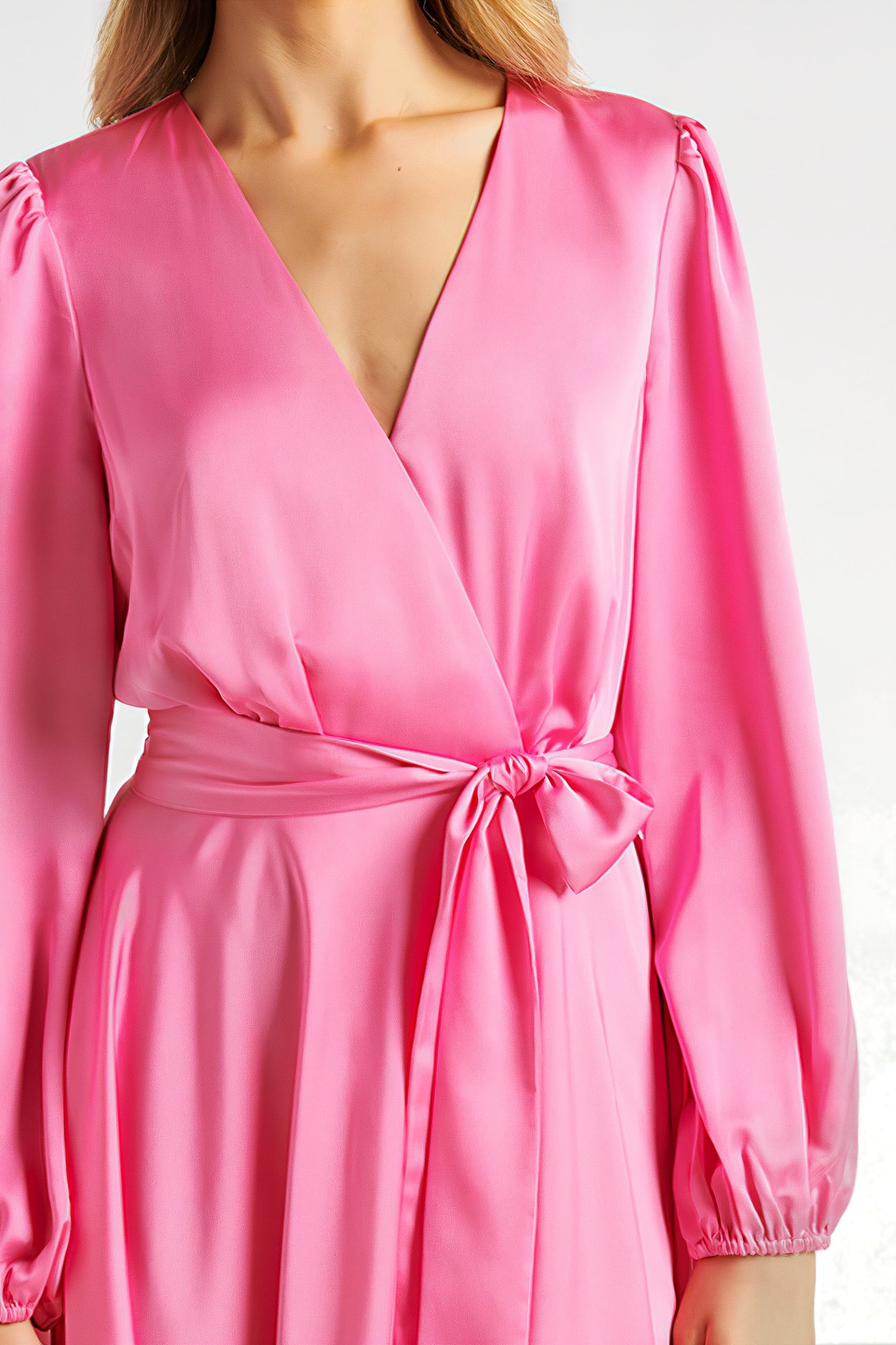 MARILYN SATIN WRAP MIDI DRESS PINK COSMOS 4