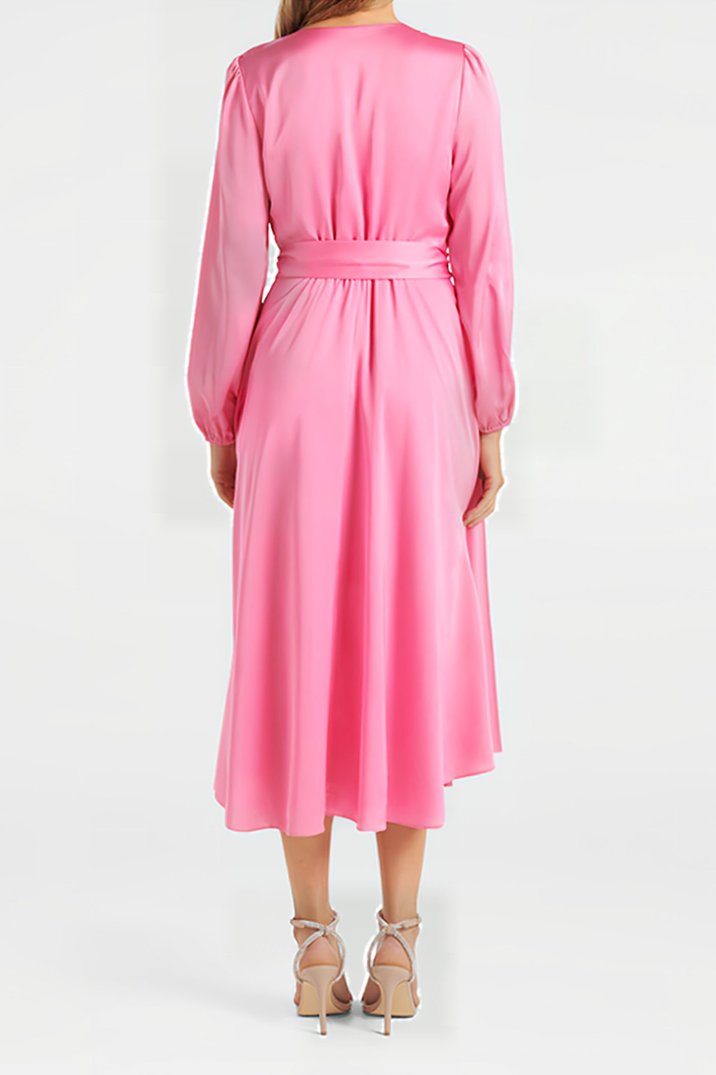 MARILYN SATIN WRAP MIDI DRESS PINK COSMOS 2