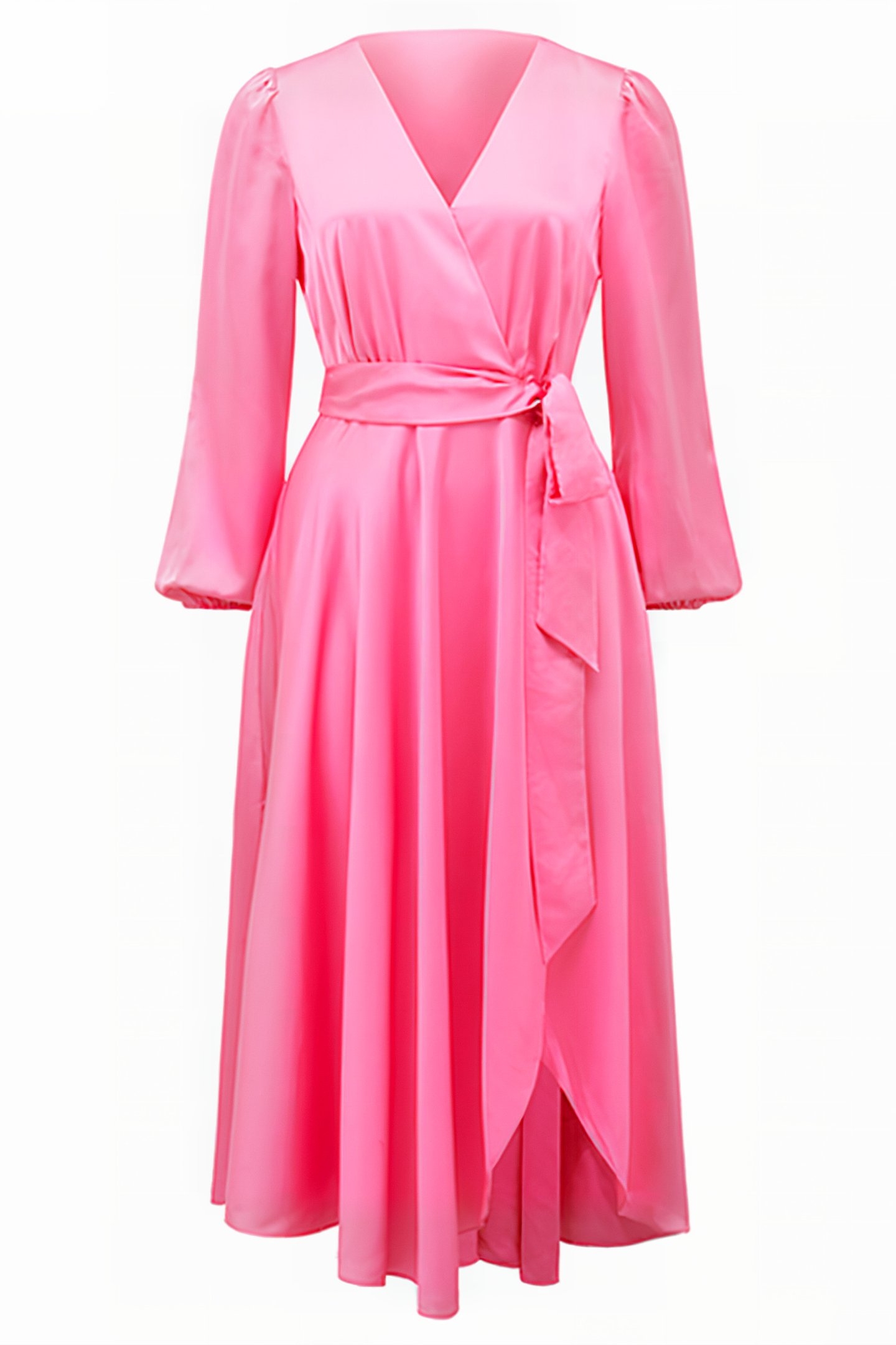 MARILYN SATIN WRAP MIDI DRESS PINK COSMOS 5