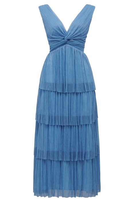 JADE TIERED PLISSE MIDI DRESS BLUE 5