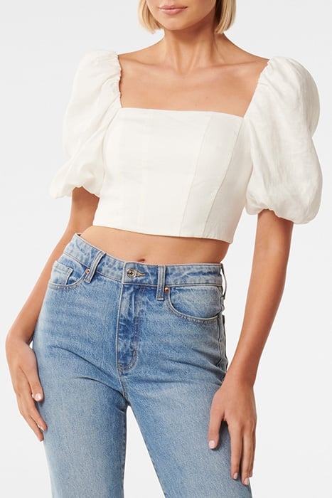 BRIAR PUFF SLEEVE LINEN TOP PORCELAIN 1