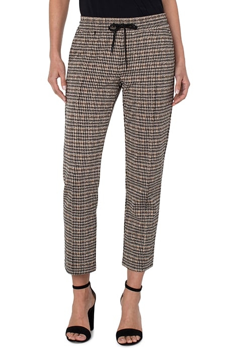 PULL-ON ANKLE TROUSER W/ PIN TUCKS TAN / BLACK ABSTRACT HOUN 1