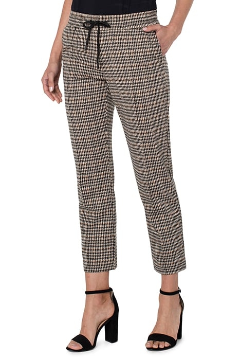 PULL-ON ANKLE TROUSER W/ PIN TUCKS TAN / BLACK ABSTRACT HOUN 3