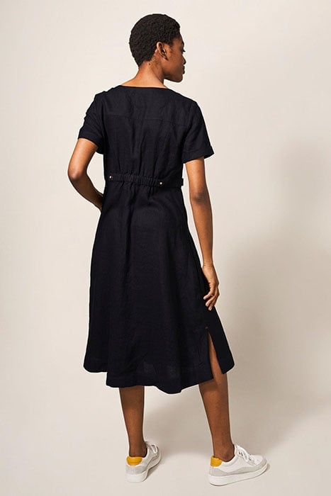 IVY LINEN MIDI DRESS PURE BLK 2