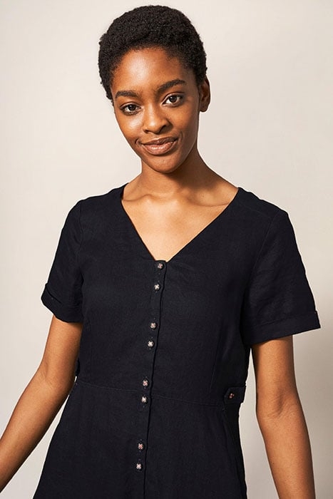 IVY LINEN MIDI DRESS PURE BLK 3