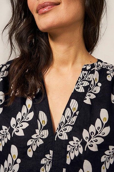 JUNE LINEN TOP BLK MLT 3