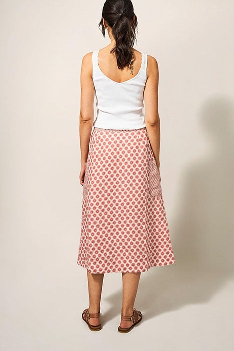 WILMA LINEN WRAP SKIRT RED MLT 2