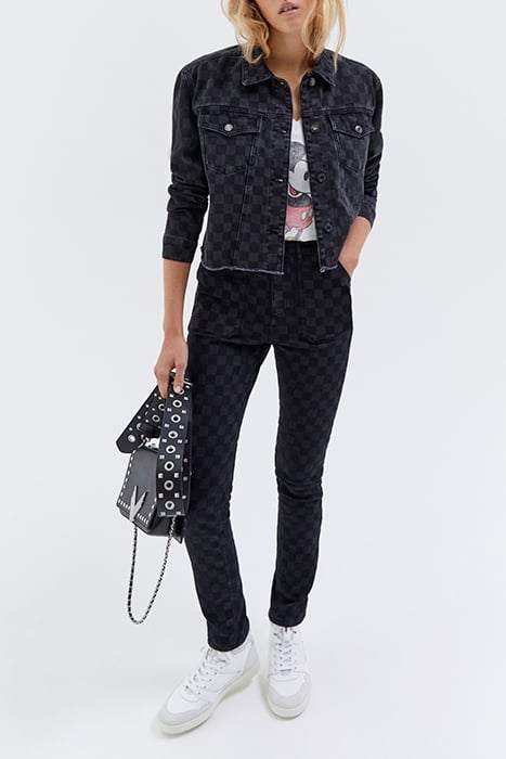 GREY CHECKERBOARD FRINGED DENIM JACKET 3