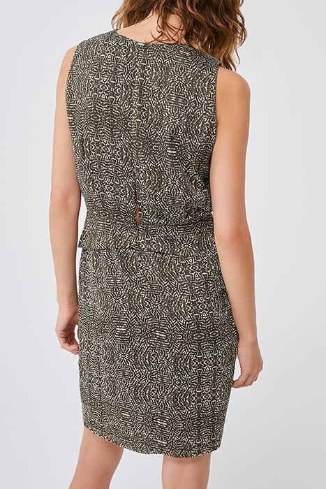 KHAKI ETHNIC PRINT DRESS WITH CROSSOVER WAIST 2