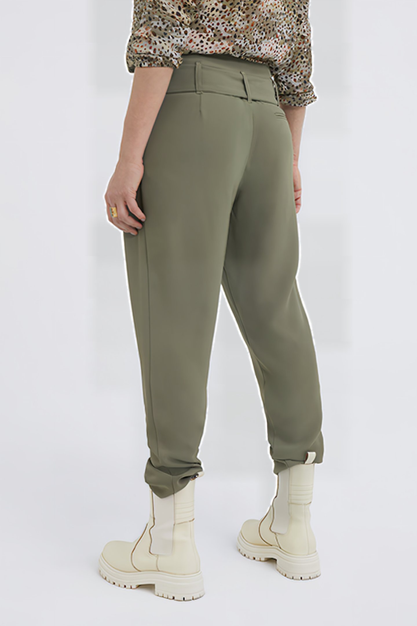 KHAKI BELTED HIGH-WAIST STRAIGHT TROUSERS 2