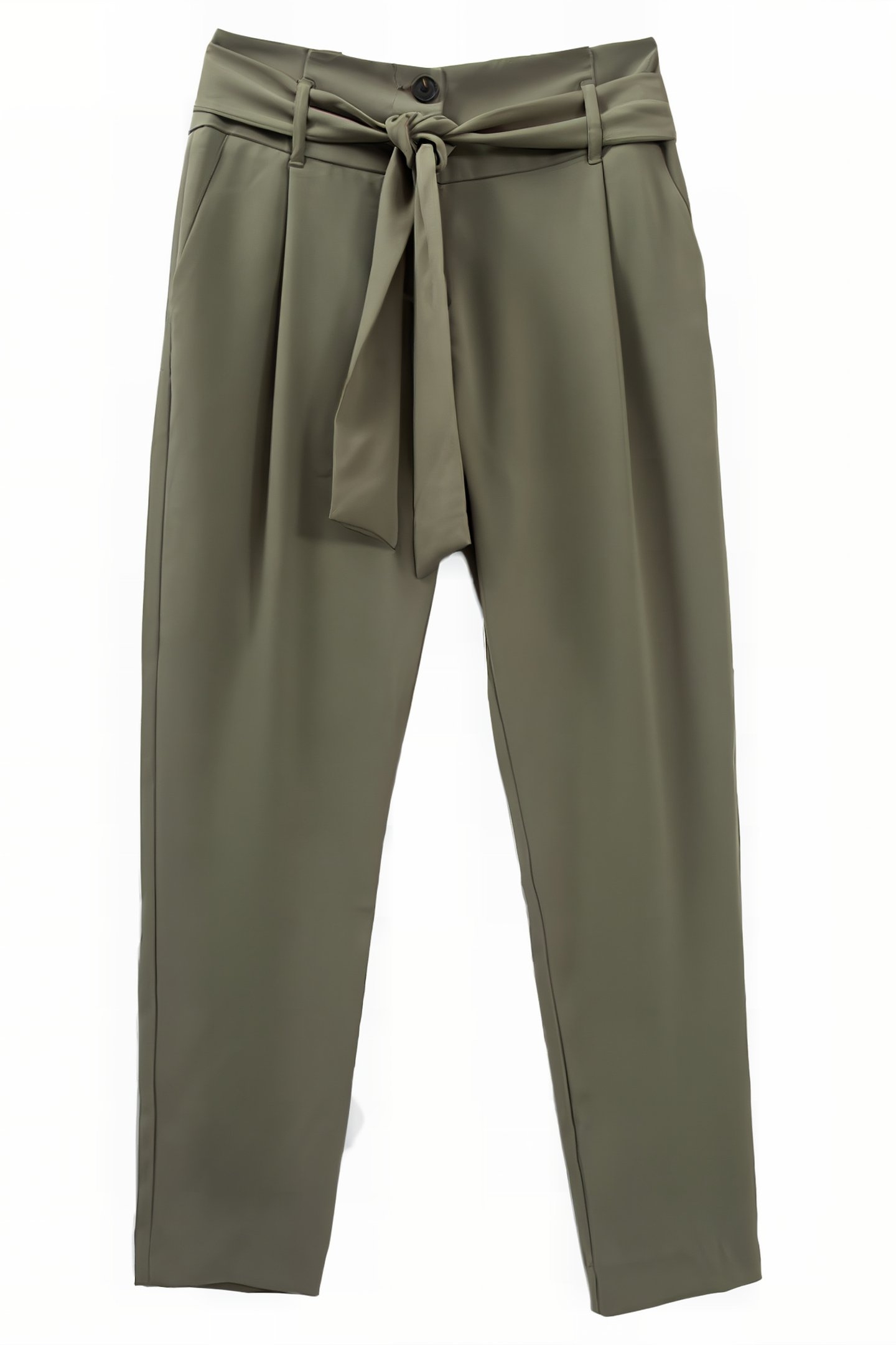 KHAKI BELTED HIGH-WAIST STRAIGHT TROUSERS 4