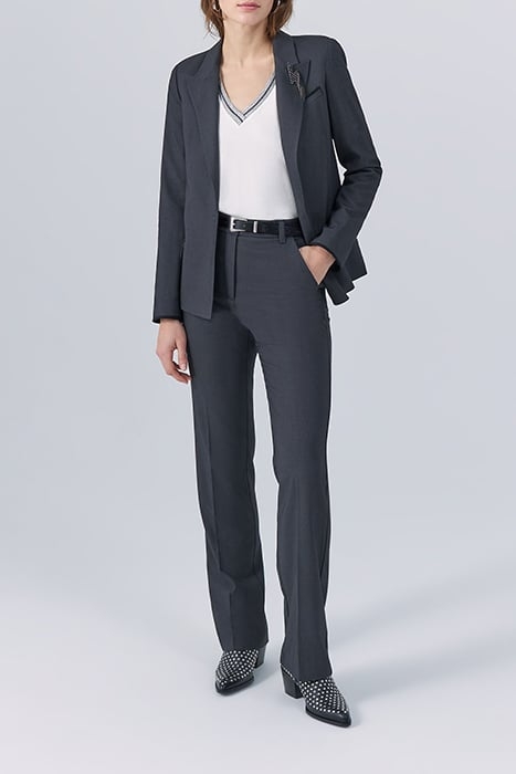 ECRU MIXED FABRIC TOP WITH STRIPED RIBBED V NECK 3