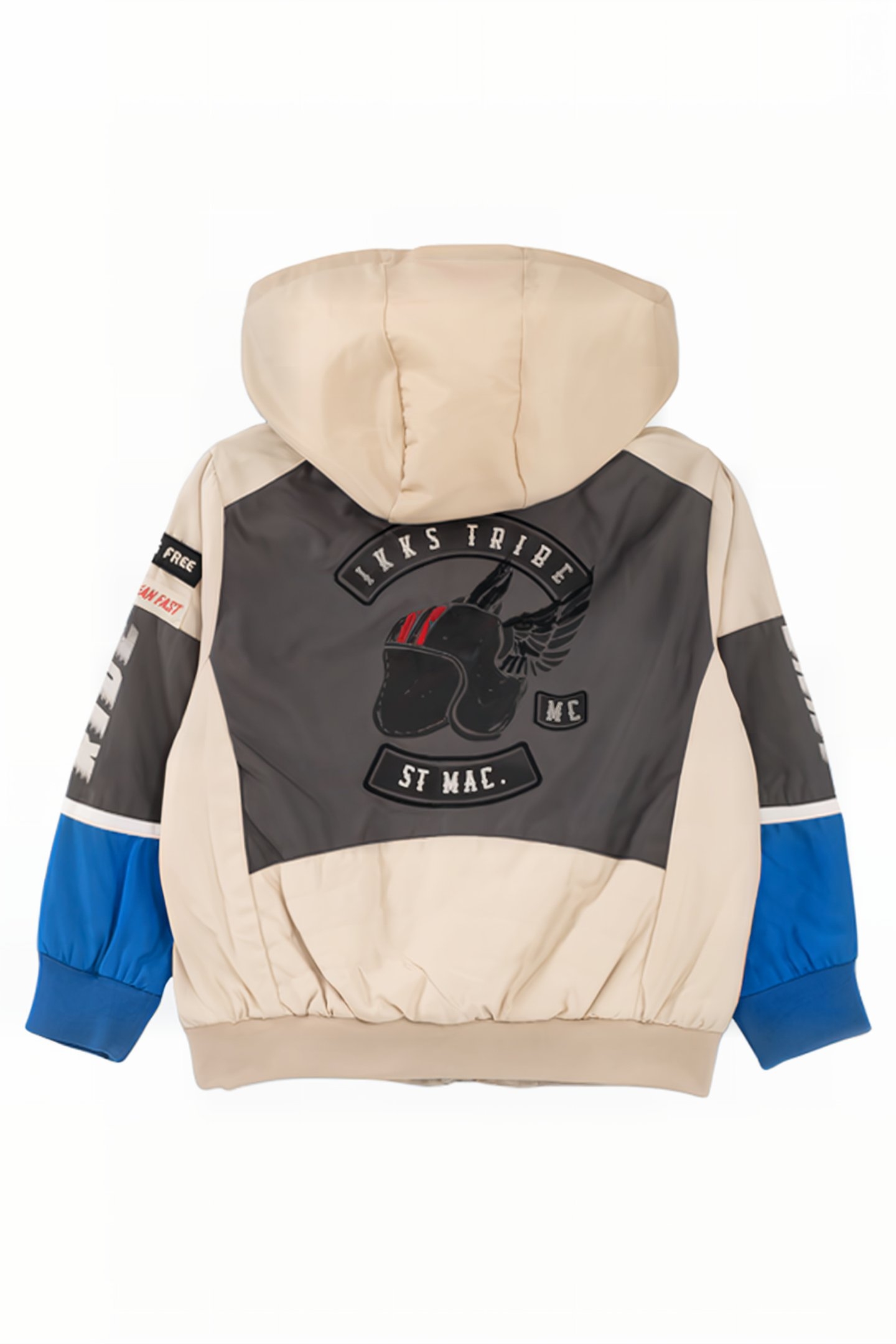 BOYS’ BEIGE, BLUE AND GREY PATCHED JACKET 2