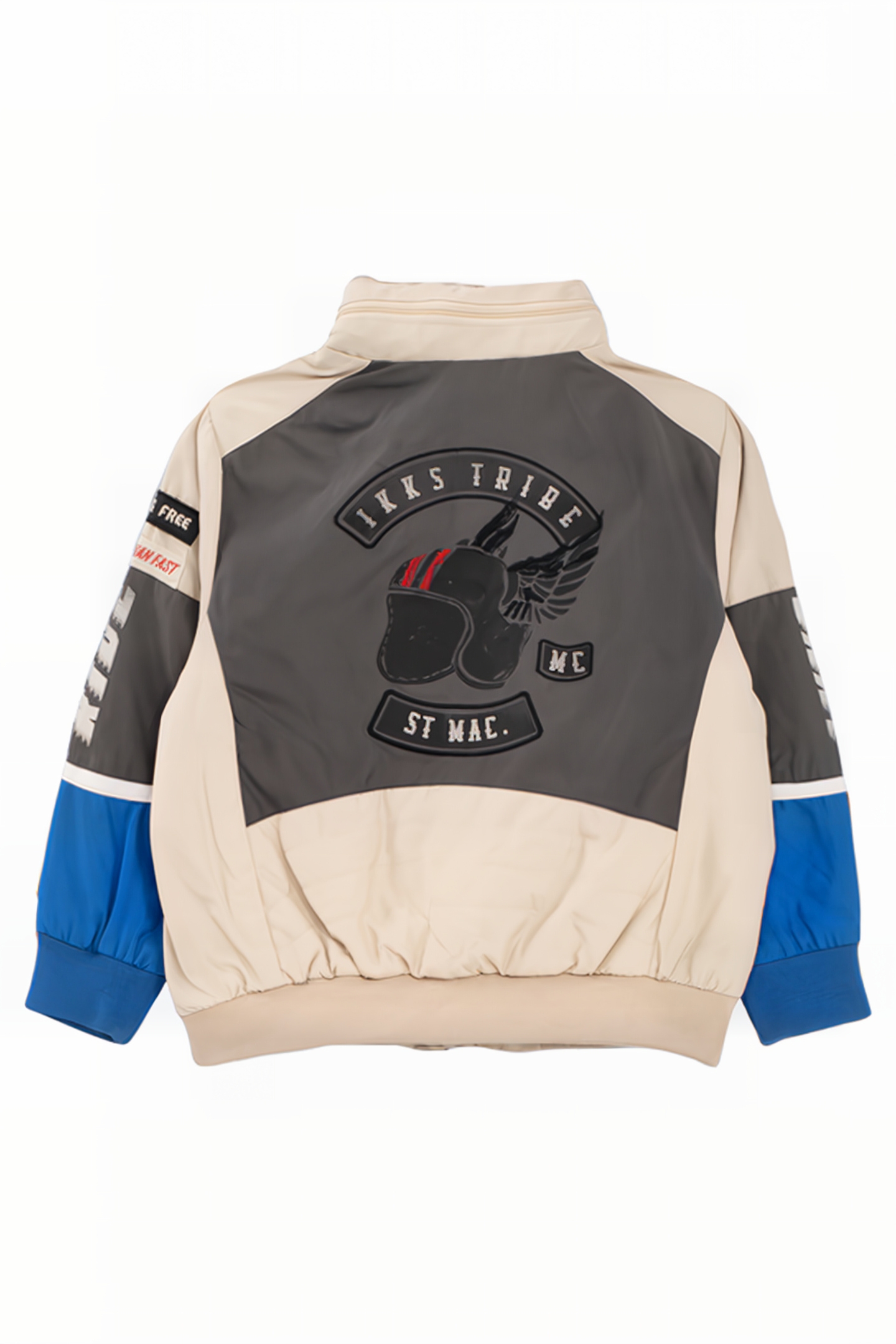 BOYS’ BEIGE, BLUE AND GREY PATCHED JACKET 3