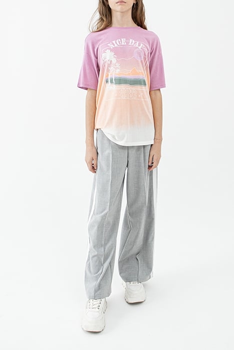 GIRLS’ GREY WIDE LEG TROUSERS WITH WHITE SIDE BANDS 2