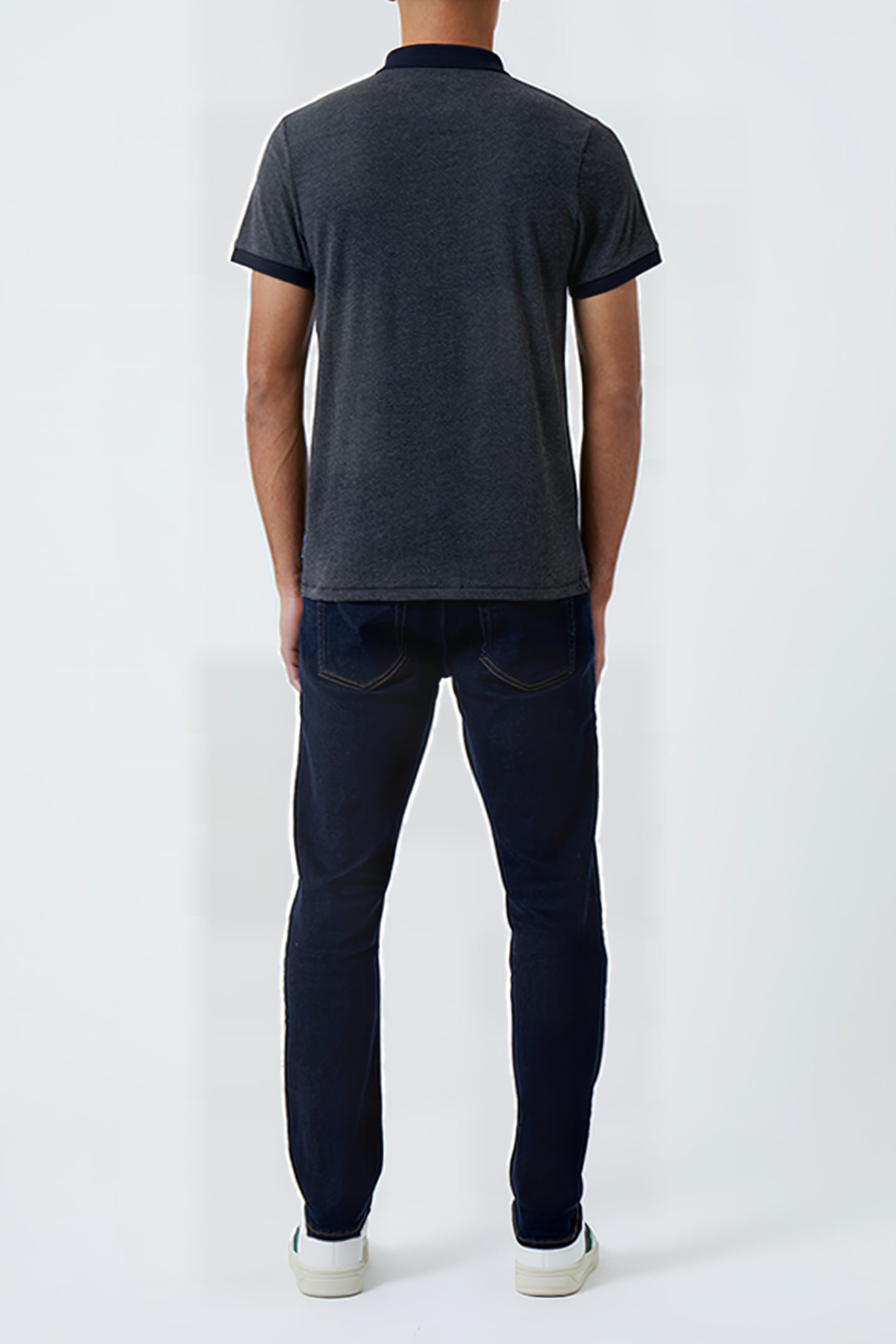 CONTRAST COLLAR POLO SHIRT CHARCOAL MEL/DK NAVY 2