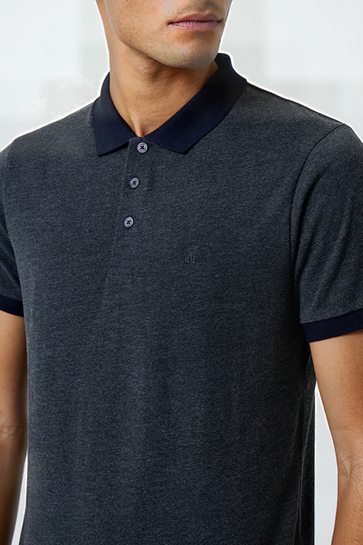 CONTRAST COLLAR POLO SHIRT CHARCOAL MEL/DK NAVY 4