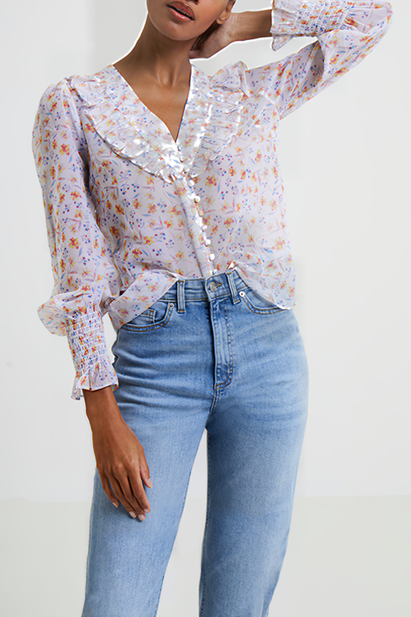 CAMILLE RECYCLED HALLIE CRINKLE TOP SUMMER WHITE MULTI 1