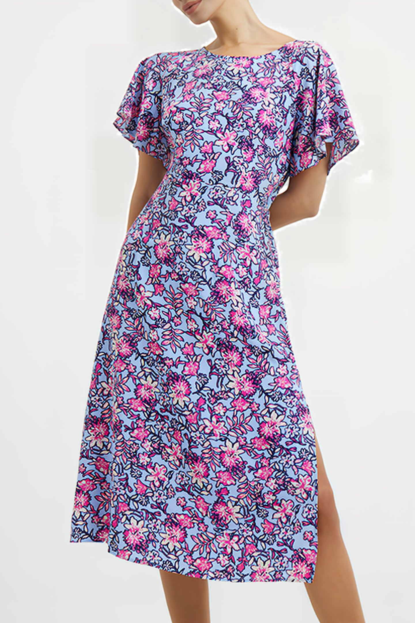 FOTINI ECO DELPHINE CUT-OUT BACK MIDI DRESS PLACID BLUE 1