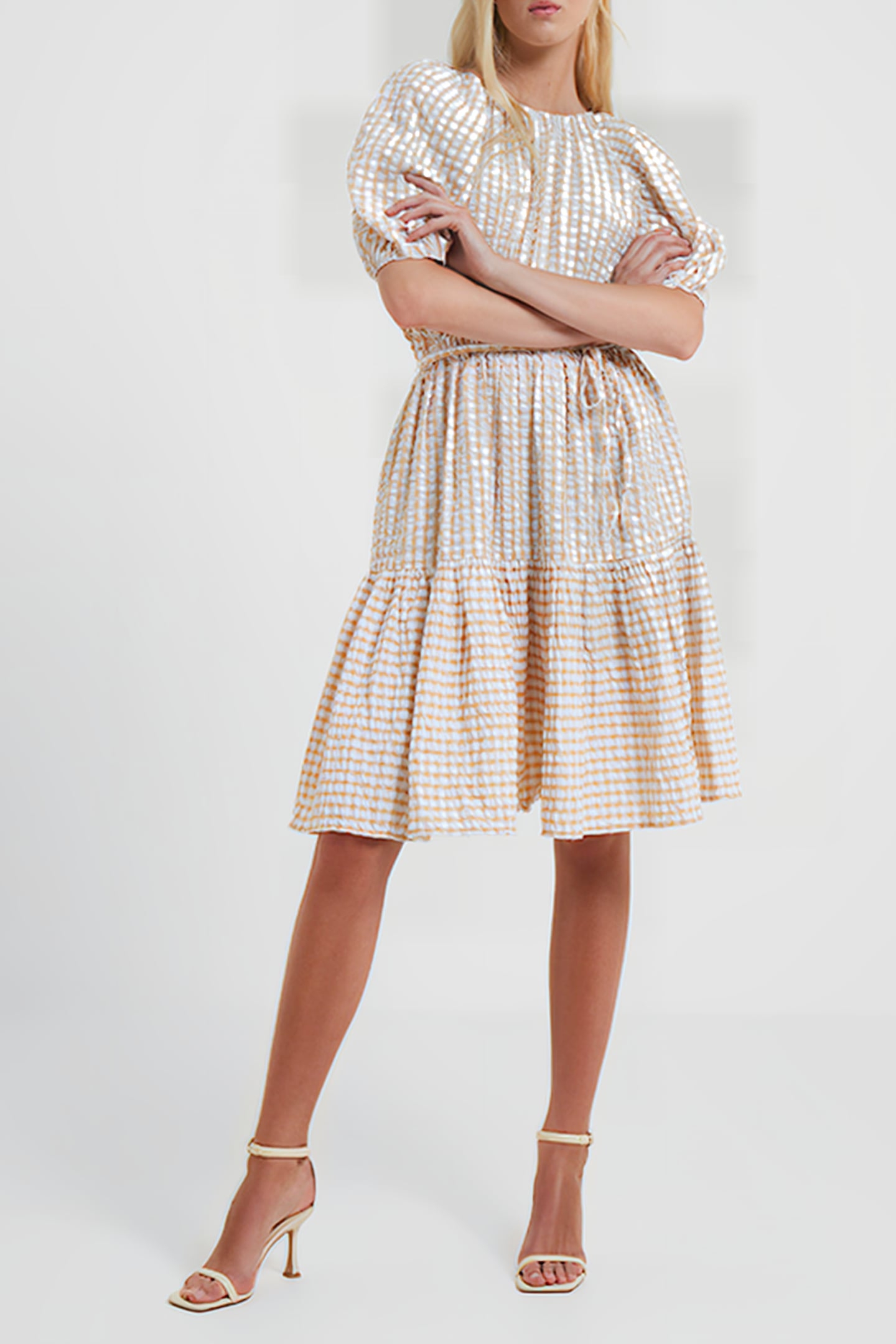 FILIPPA POPLIN GINGHAM PUFF SLEEVE DRESS INCENSE 1