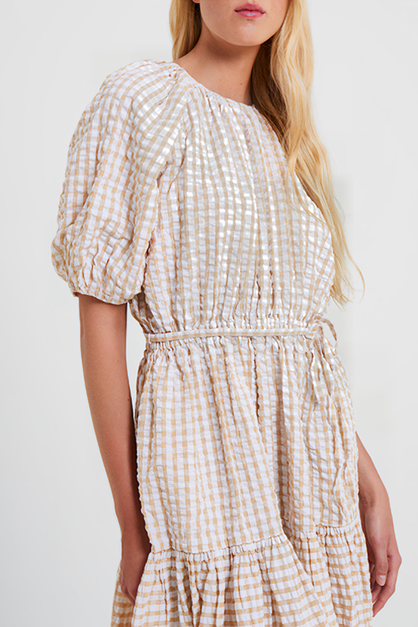 FILIPPA POPLIN GINGHAM PUFF SLEEVE DRESS INCENSE 4