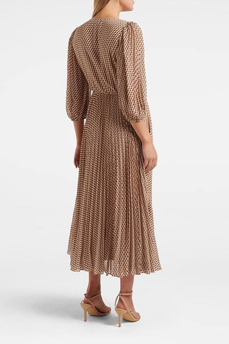 VIVIANA TWIST FRONT PLEATED MIDI DRESS CAMEL TILE GEO 2
