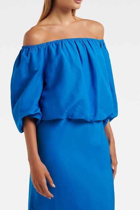 GISELLE LINEN BARDOT TOP BLUE PIGMENT 5