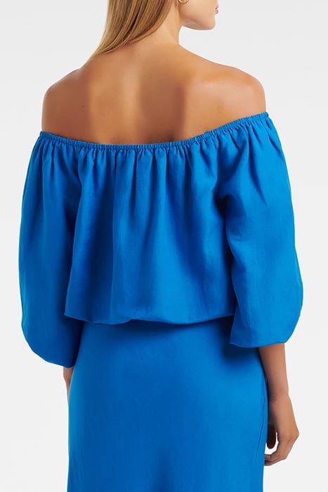 GISELLE LINEN BARDOT TOP BLUE PIGMENT 2