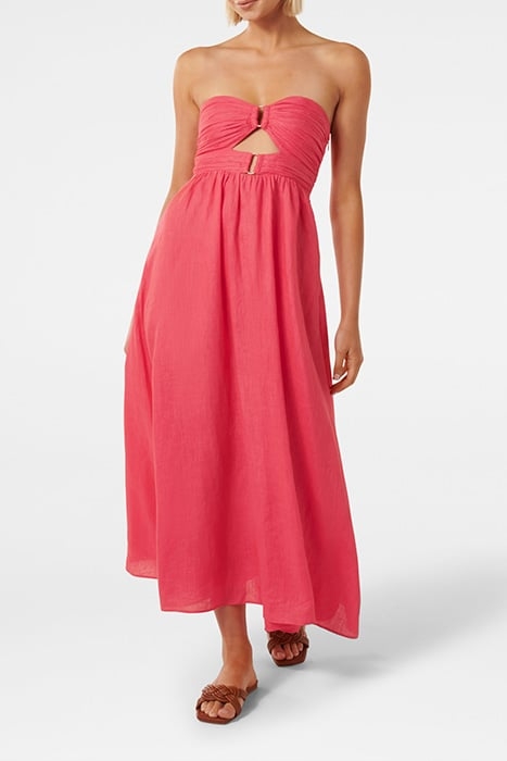 STRAPLESS RUCHED MIDI HOT RASPBERRY 1