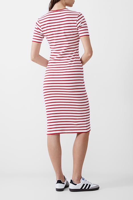 STRIPE RIB DRESS MIDI POPPY/WHITE 3