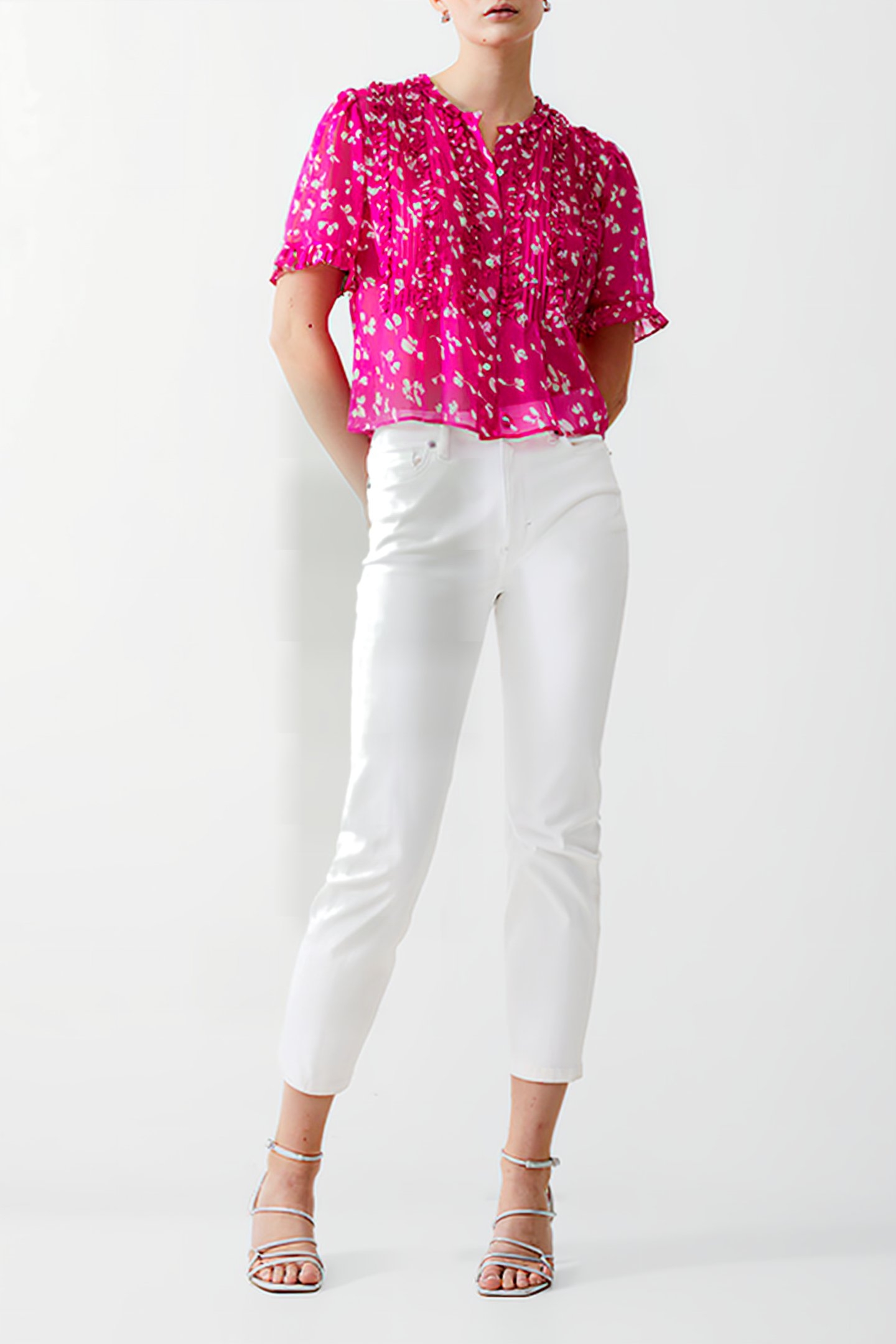 BONITA S/S RUFFLE TOP WILD ROSA 2