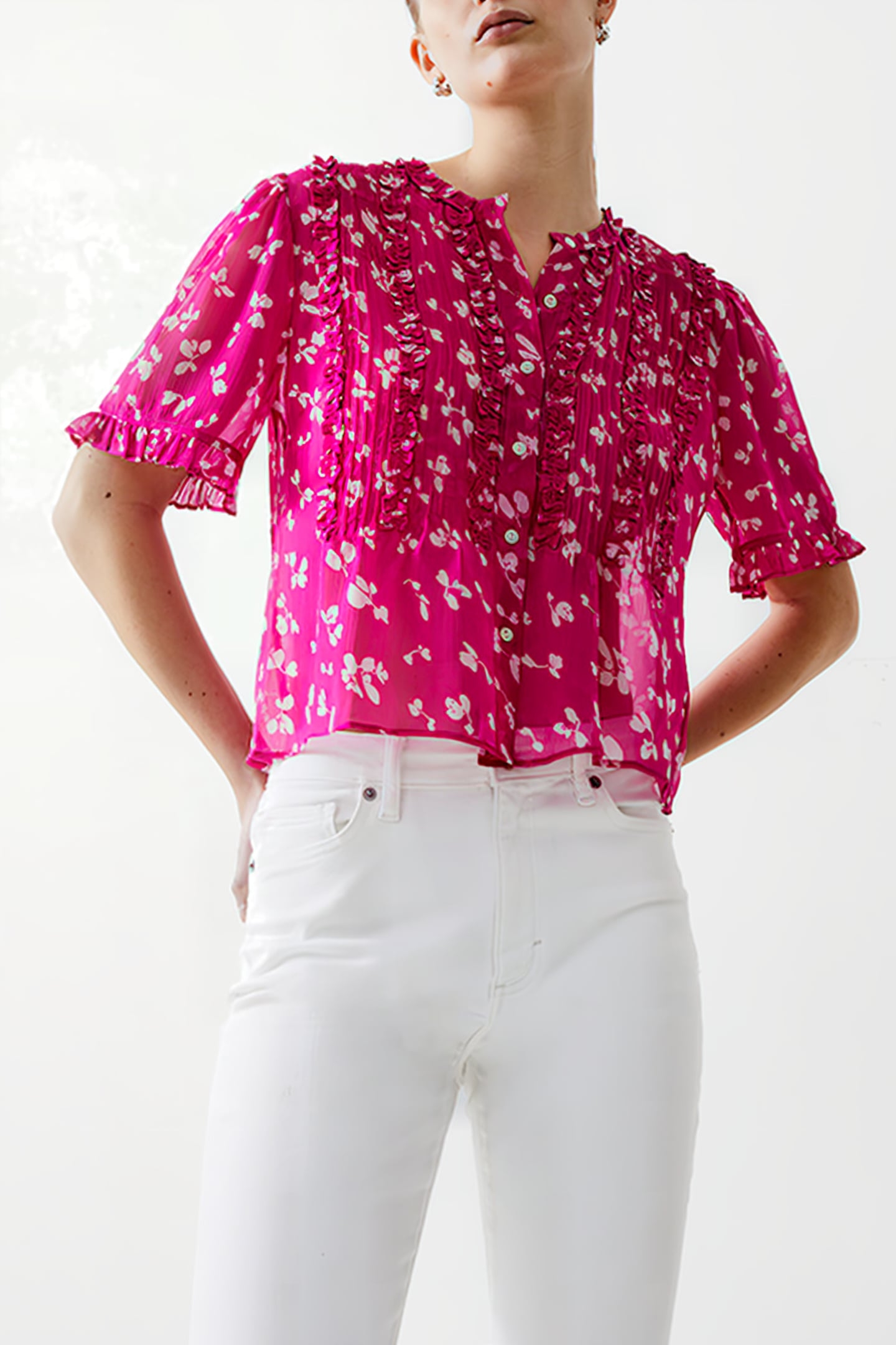 BONITA S/S RUFFLE TOP WILD ROSA 4