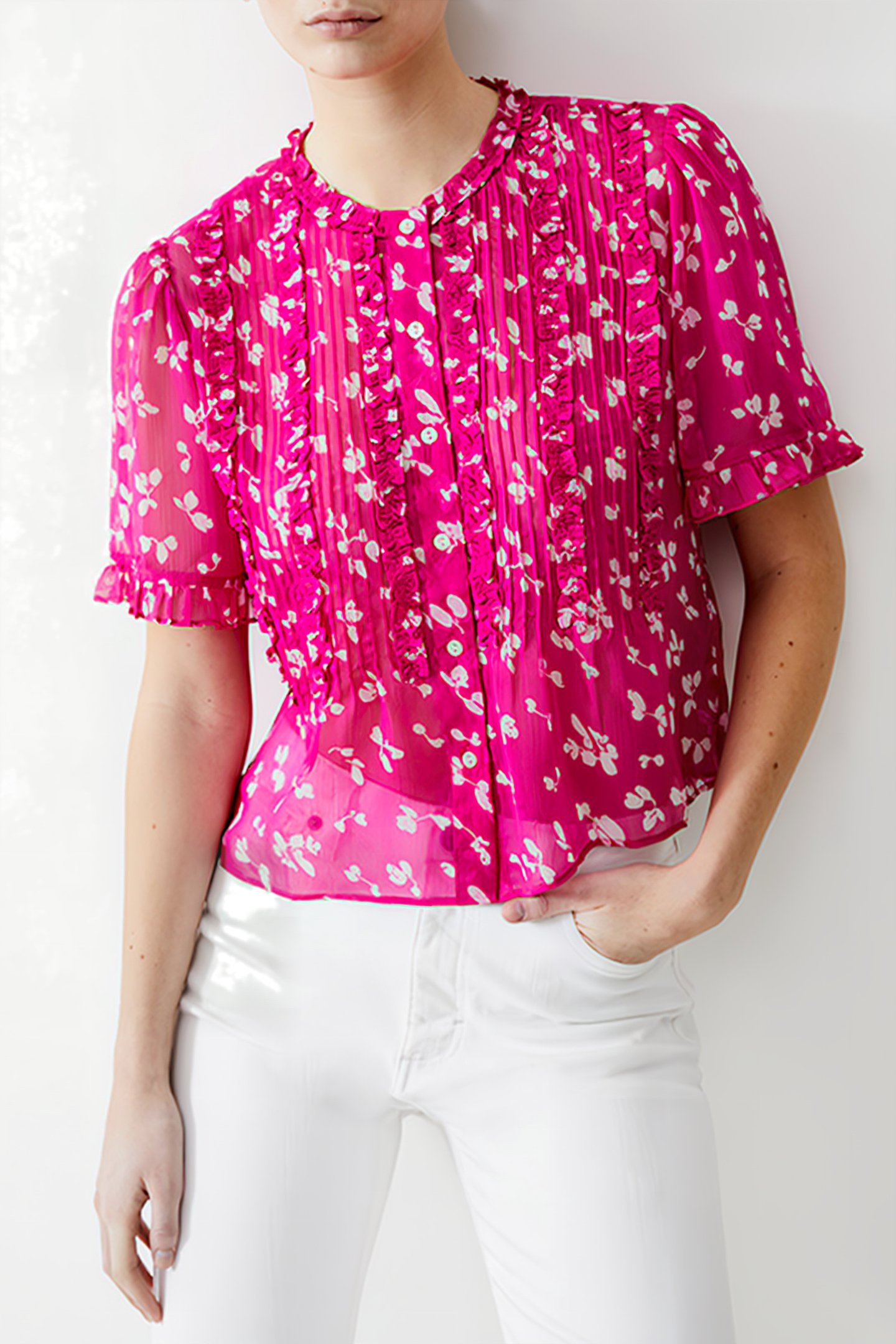 BONITA S/S RUFFLE TOP WILD ROSA 1
