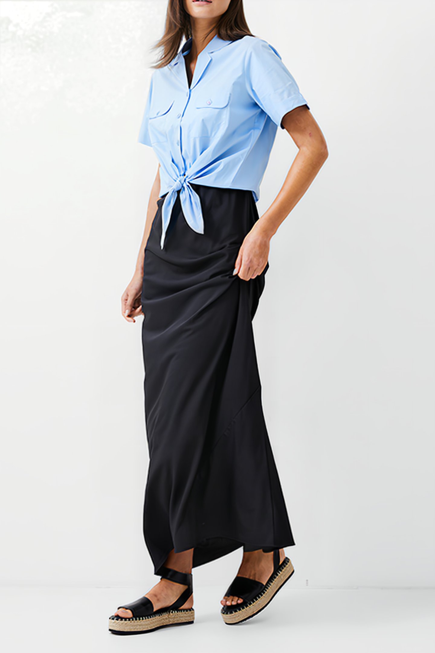 TIE FRONT POPLIN SHIRT PLACID BLUE 2