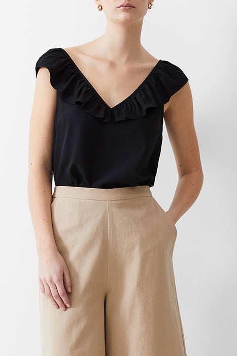 FRILL S/LESS CREPE LIGHT TOP BLACK 1