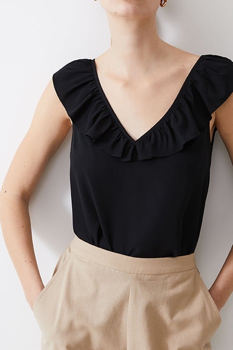 FRILL S/LESS CREPE LIGHT TOP BLACK 4