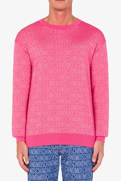 ALLOVER LOGO JACQUARD WOOL SWEATER FUCHSIA 1