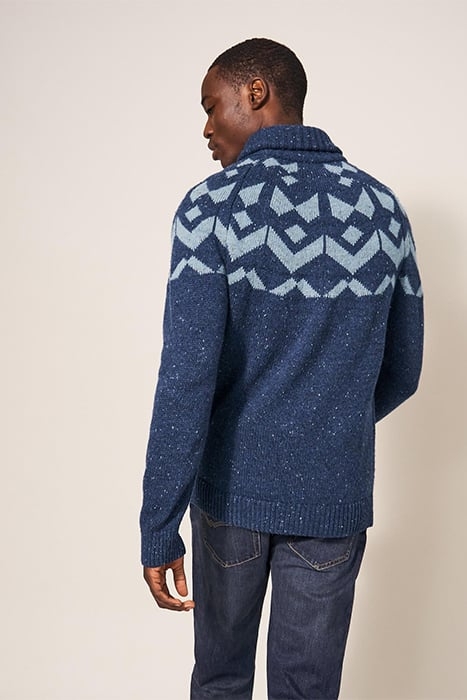 ARUNDEL GEO FAIRISLE SHAWL NAVY 2