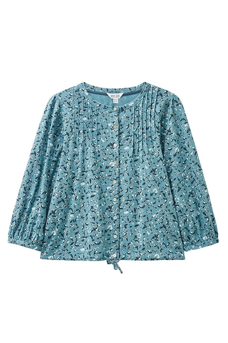 BENNIE TIE HEM SHIRT TEAL PRINTED 2