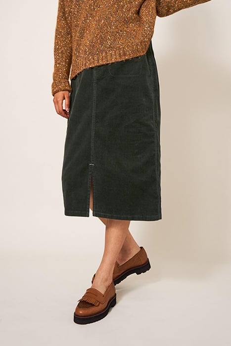 POPPY  CORD MIDI SKIRT KHAKI GREEN 3