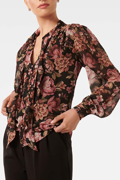 FAWN FRILL TIE BLOUSE BLACK DELPHI FLORAL 5