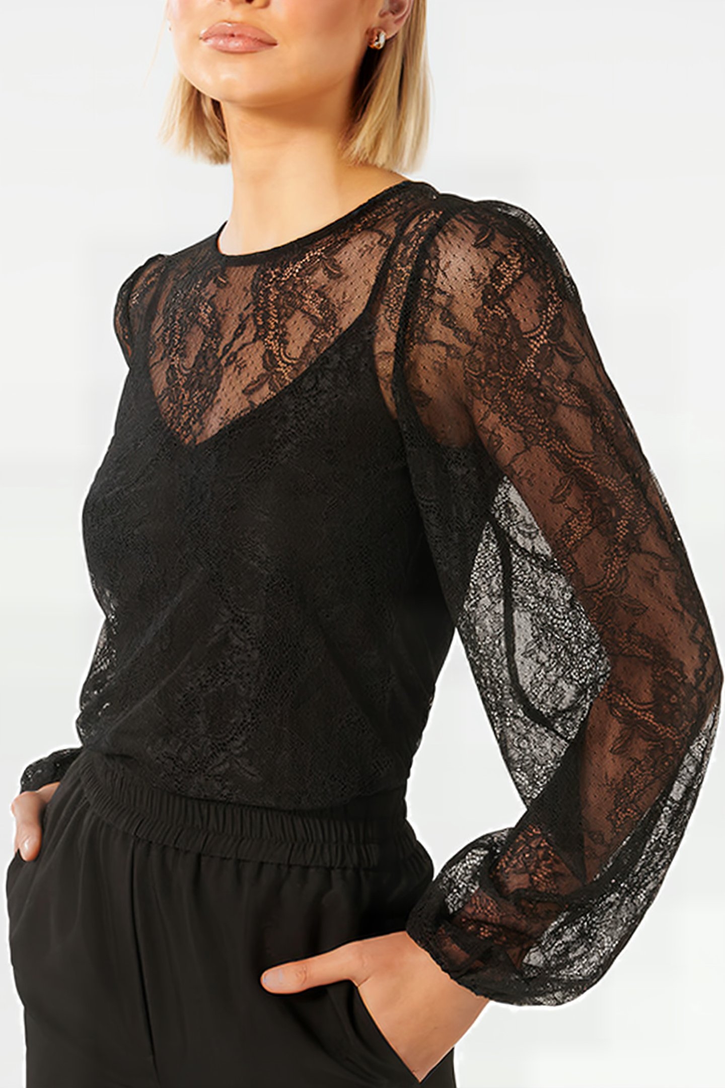 ALEXIS ROUND NECK LACE TOP BLACK 5