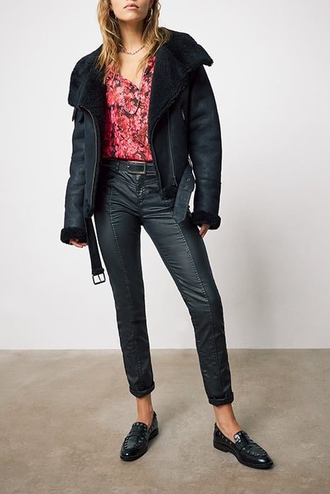 BLACK COATED MID-WAIST SCULPT-UP SLIM JEANS 4