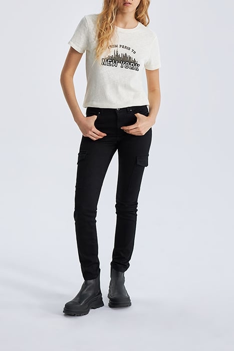 IVORY COTTON AND LINEN BLEND SLOGAN T-SHIRT 3