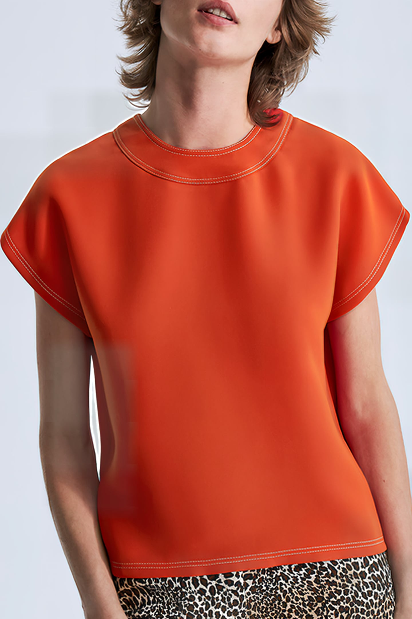 TANGERINE TOP EDGED WITH DOUBLE TOPSTITCHING 1